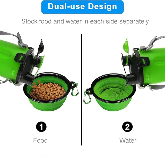 Dog Travel Water Bottle Collapsible Bowls, 2 in 1 Pet Food Container with Collapse Bowls, Outdoor Portable Water Bowls for Walking, Traveling, Camping and Hiking (Green) - Image 3