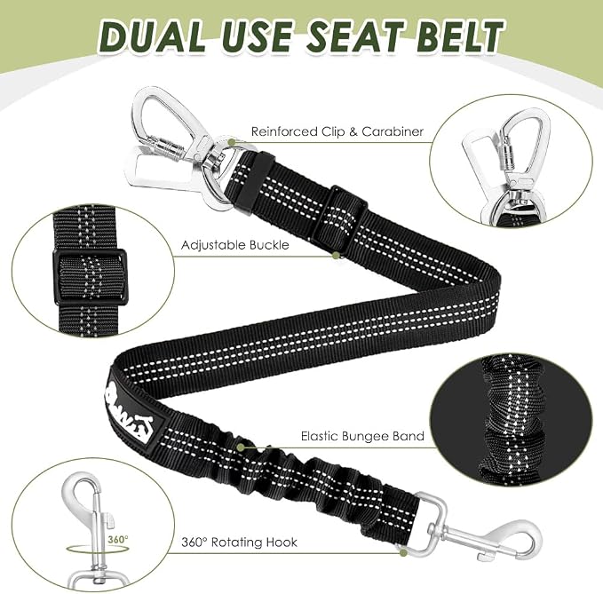 Lukovee Dog Car Harness Seat Belt, Harness & Seatbelt with 2 in 1 Buckle | Adjustable Soft Breathable Mesh Harness, Reflective Elastic Reflective Tether, for Small Medium Large Dogs Pets (Black,M) - Image 7
