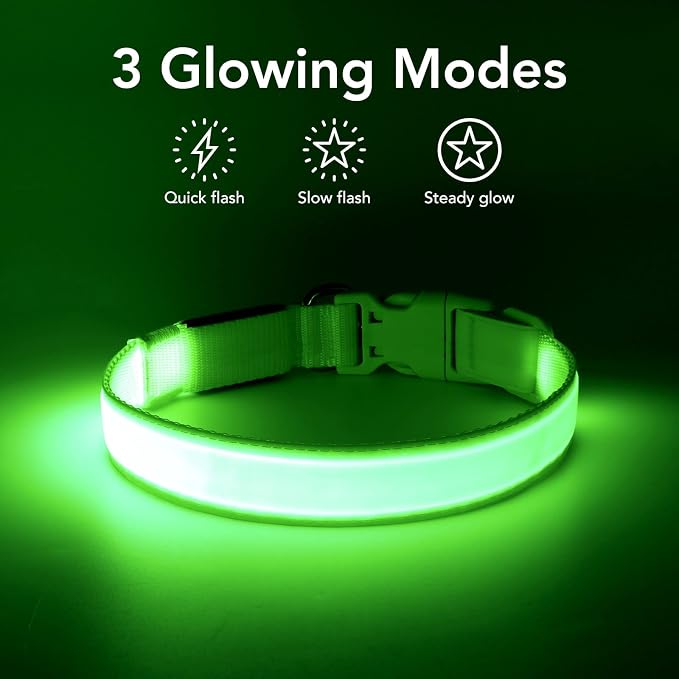 LED Dog Collar Light Up Dog Collars USB Rechargeable, Adjustable Size Heavy Duty TPU Nylon Webbing Glow Safety Basic Dog Collars for Large Medium Dogs (M, Neon Green)… - Image 3