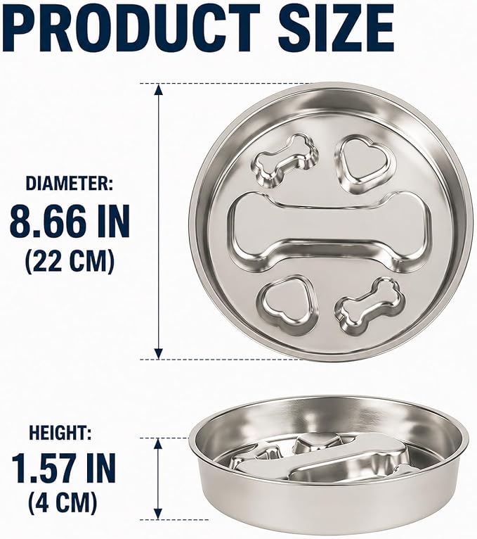 304 Stainless Steel Slow Feeder Dog Bowl, Double-Sided Anti-Gulping Puzzle Bowl, Bone Design, Dishwasher Safe, for Medium Large Dogs - Image 7