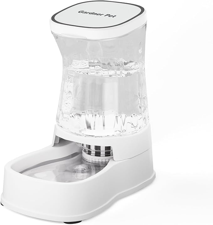 Gardner Pet Automatic Gravity Water Dispenser for Dogs, 1.0Gallon 100% BPA-Free Dog Water Bowl Dispenser, Pet Water Fountain Dispenser with Sponge Filter for Small&Medium Dogs, Cats, Puppies(White) by GardnerPet