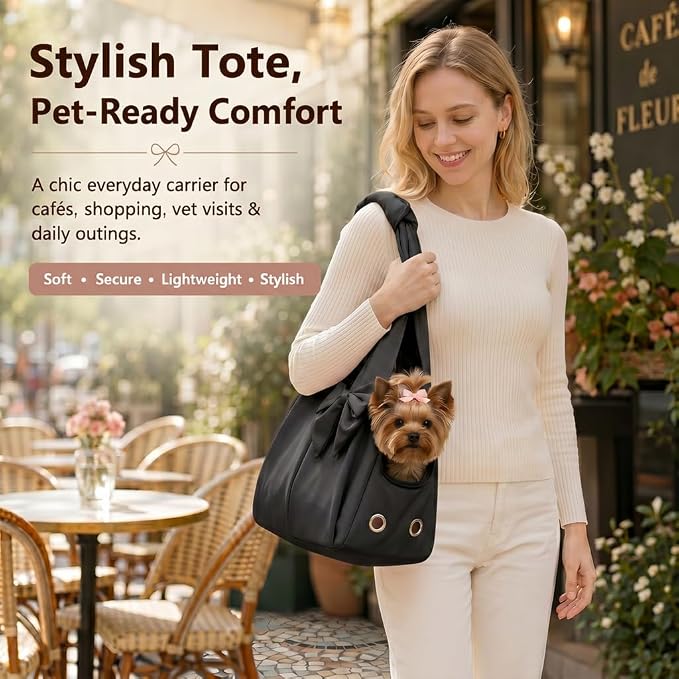 Fashion Dog Purse Carrier for Small Dogs, Soft-Sided Dog Bag Carrier with 4 Large Pockets, No Collapse, Lightweight, Smart Zipper Lock, Puppy Tote Bag for Cats Rabbit Carrier for Travel(Black) - Image 7