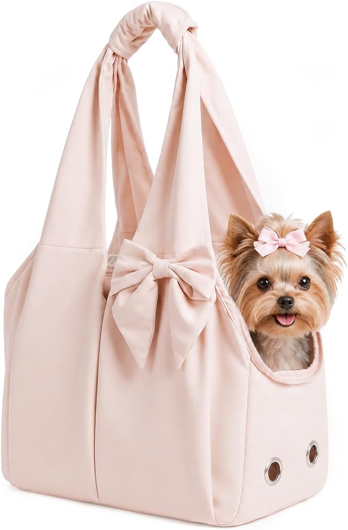 Fashion Dog Purse Carrier for Small Dogs, Soft-Sided Dog Bag Carrier with 4 Large Pockets, No Collapse, Lightweight, Smart Zipper Lock, Comfortable Puppy Cats Rabbit Carrier for Travel, Outdoor(Pink) by Unknown