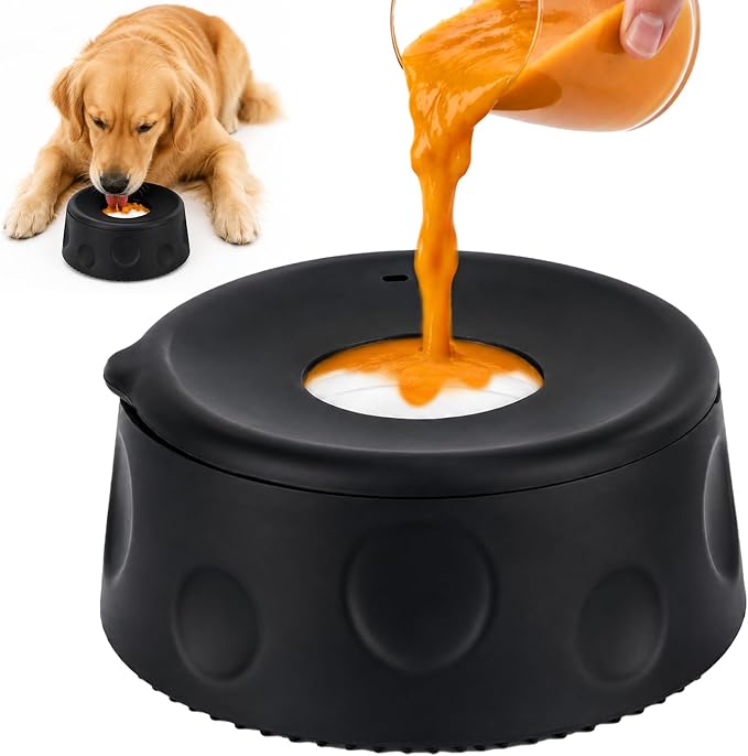 Slow Feeder Dog Bowl, Large Capacity Silicone for Medium & Large Dogs | Dog Lick Bowl with Rolling Ball for Liquid Treat, Snap-on Bowl Lid & Non-slip Suction Cup Base, Dog Lick Toys for Anxiety by Unknown