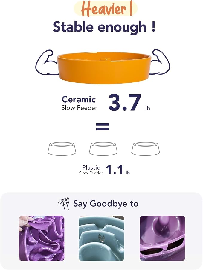 LE TAUCI Ceramic Slow Feeder Dog Bowl for Medium & Large Dogs, 3 Cup Puzzle Food Dish to Slow Down Eating, Pumpkin Orange - Image 8
