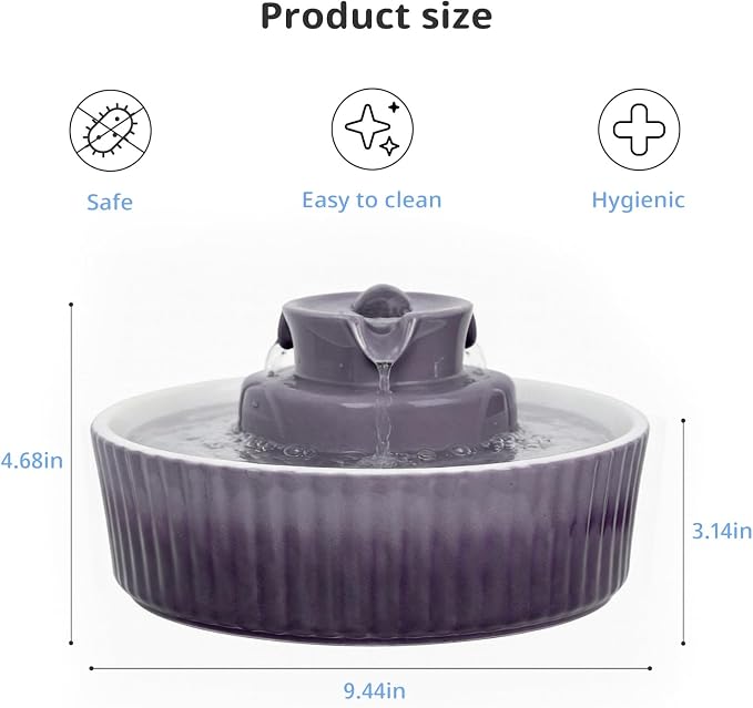 Ceramic Cat Water Fountain, 2.1L/71oz Cupcake Pet Water Fountain | Gradient Purple Automatic Pet Water Fountain For Cats & Dogs, Double Filtration, Easy To Clean, 360° Circulating Water Design - Image 3