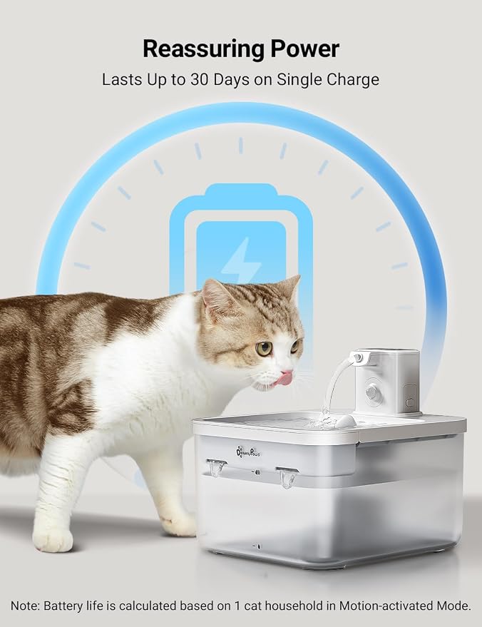 DownyPaws Cat Water Fountain Cordless, Pet Fountain, 84oz/2.5L, White | Wireless Cat Drinking Water Fountains for Cats Indoor, Fursink , Battery Operated, Motion Sensor, Ultra Quiet Pump, BPA-Free - Image 4