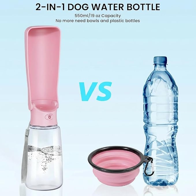 Portable Dog Water Bottle for Walking – 19oz / 12oz Foldable Pet Water Dispenser for Puppies, Medium & Large Dogs – Leak Proof Travel Water Bowl for Small Animals Dog Accessories(12OZ Pink) - Image 5