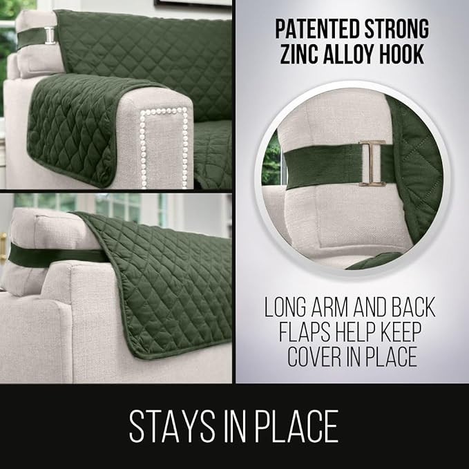 Sofa Shield® Couch Sectional Corner Slip Cover with Strap Hunter Green Sage | Reversible Furniture Protector, Stain and Tear Resistant Cushion Cover, Machine Washable Slipcover for Pets, Cats 70 inch - Image 4
