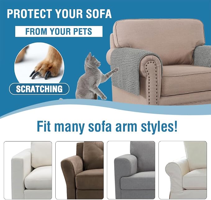 H.VERSAILTEX Plush Chenille Couch Armrest Cover 2 Packs Thick and Soft Sofa Covers Furniture Protector Cover for Pets (27.5" x 27.5", Dove) - Image 6