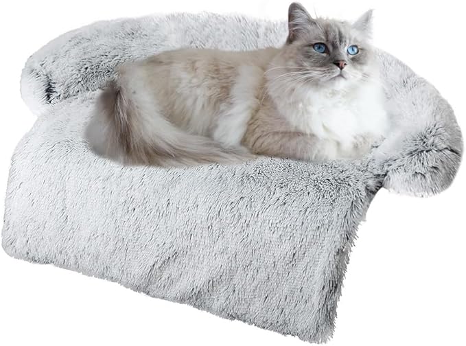 Calming Dogs/Cats Bed Mats, Dog Pad Washable Removable Couch Cover, Plush Long Fur Mat for Pets, Waterproof Lining, Perfect for Small, Medium and Large Dogs and Cats (Gradient Gray, 34"x30") by Tinaco