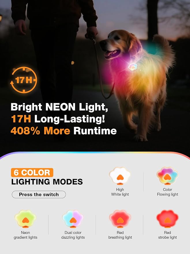 Lekereise Light up Dog Collar - Dog Collar Lights for Night Walking - Dog Collar Lights Clip on - Waterproof Rechargeable Clip-On Design, 17-Hour Battery Life - Image 2