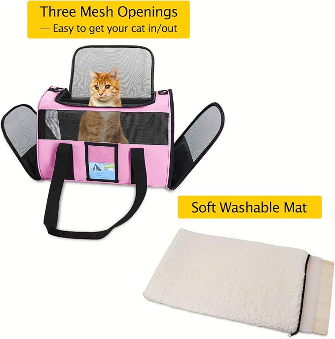Refrze Pet Carrier Airline Approved, Cat Carriers for Medium Small Cats, Soft Dog Carriers for Dogs, TSA Approved Pet Carrier for Cats Dogs of 15 Lbs, Puppy Carrier,Pink - Image 3