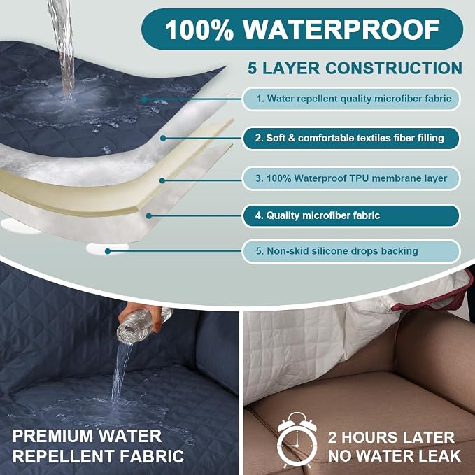 Turquoize 100% Waterproof Sofa Covers Couch Cover Sofa Cover for Dogs Couch Protector Triple Non-Slip Sofa Slipcover for 3 Cushion Couch Furniture Protector for Pets, Kids,Dog (Sofa 70", Navy) - Image 3