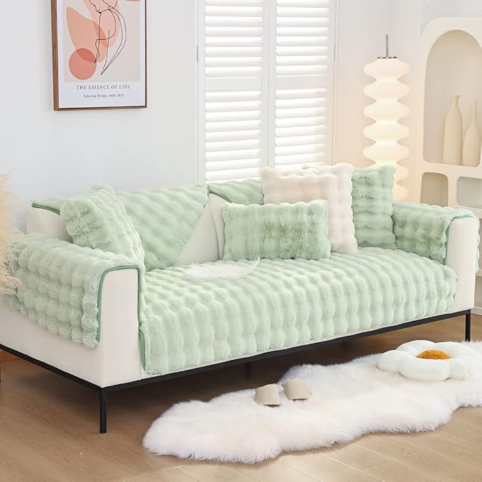 Faux Fur Couch Covers for Sofa Thick Fuzzy Sofa Covers for Dogs | Soft Warm Couch Cover Shaggy Fuzzy Sectional Sofa Cover Non-Slip Plush Sofa Slipcover Furniture Protector - Image 4