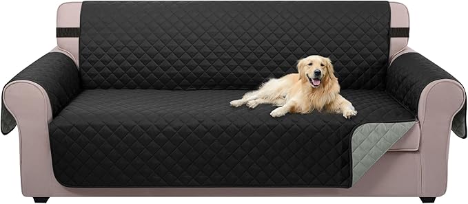 U-NICE HOME Reversible Sofa Cover Couch Cover for Dogs, Black/Grey | 68''Sofa Mat Washable, Pet Friendly, Elastic Straps, Water Repellent, Furniture Protector for 3 Cushion Couch by U-NICEHOME