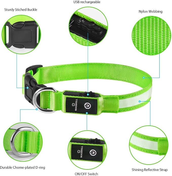 MASBRILL LED Dog Collar - Light Up Dog Collars Rechargeable - Waterproof Night Walking Glowing Dog Collar for Small, Medium, Large Dogs - Image 4