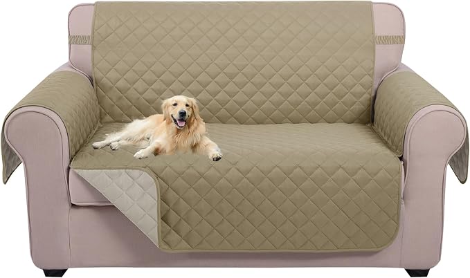 U-NICE HOME Loveseat Sofa Cover for 2 Cushion Couch, Light Camel/Beige | 45''Loveseat Cover Washable, Pet Friendly, Elastic Straps, Water Repellent, Furniture Protector for 2 Cushion by U-NICEHOME