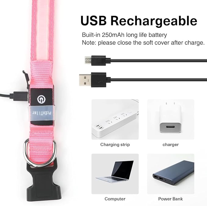 PcEoTllar Light up Dog Collar, Safe for Night Walking, Adjustable, Pink, M | Colorful RGB Light, Waterproof, For Small Medium and Large Dogs, Durable Material, USB to Charge - Image 7