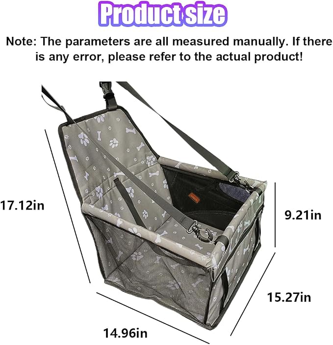 Pet Car Seat, Waterproof Oxford Dog Car Booster Seats, Grey Bone | with Seat Belt and Mesh Window, Breathable & Portable Foldable Travel Look Out Bag for Small Medium Dogs & Cats - Image 2