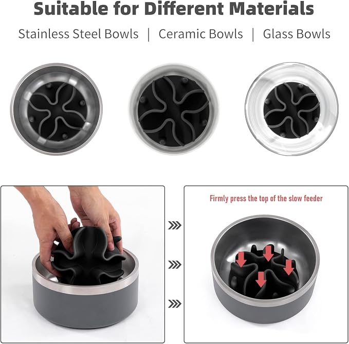 Jaoul Slow Feeder Dog Bowls Insert, Puzzle Slow Feeder Insert with 30 Octopus Suction Cups for Small Medium Large Size Dog Food Bowl (4.72 inch, Black) - Image 6