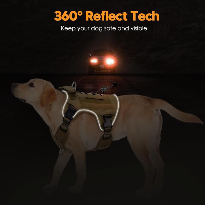 Heavy-Duty Tactical Dog Harness for Large Dogs, No Pull Adjustable Reflective Pet Vest with Molle System, K9 Military-Grade Control for Service Training, Outdoor & 10+ Breeds, Khaki, XX-Large - Image 5