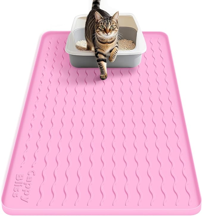 Cat Litter Mat, 34"x22" Waterproof Silicone Pad, Pink | Large Size, Urine-Proof Pad, Litter-Trapping Waves, Non-Slip, Easy Clean, Paw-Safe, for Litter Box, Floor Mat by CappyBliss