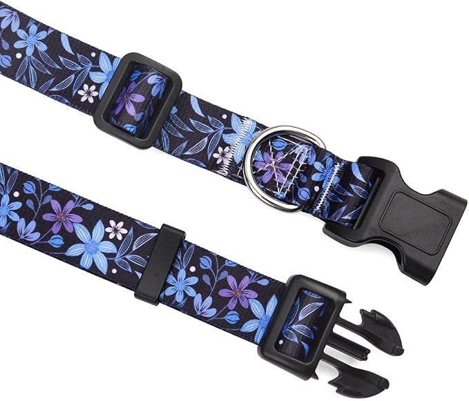 Mihqy Dog Collar for Large Dogs, Fashion Design, Floral Blue,L | Neck Fit 14.9"-24.8", Multiple Patterns，4 Sizes for Small Medium Large Dogs, Comfortable for Walks and Outdoor Hikes - Image 4