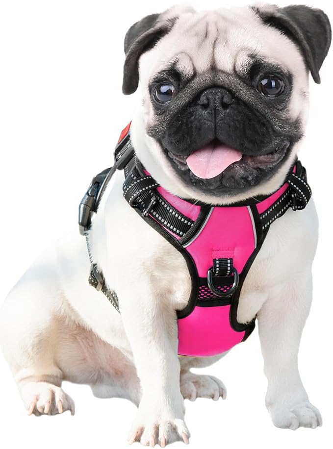 Reflective Dog Harness Large Breed Adjustable No Pull Vest | with Handle 2 Metal Rings 3 Buckles [Easy to Put on & Take Off](XL, Pink) - Image 6