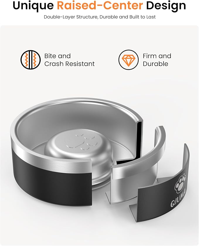 Qiuma Slow Feeder Dog Bowl Stainless Steel, Food-Grade 304 Metal Dog Slow Feeder Bowl 2 Cups Capacity, Heavy Duty Double-Layer with Non-Slip Base, Pet Puzzle Bowls for Small & Medium Dogs (Black) - Image 6