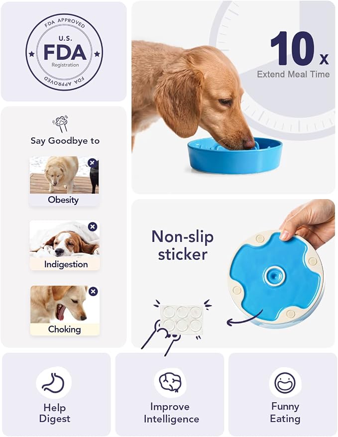 LE TAUCI Ceramic Slow Feeder Dog Bowls Small Breed, 0.6 Cups Dog Food Dish for Fast Eaters, Puzzle Bowl for Small Dogs and Cats,Vortex Blue - Image 4
