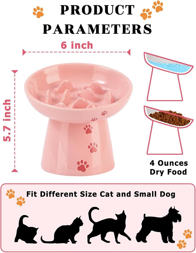 Y YHY 6 Inch Slow Feeder Bowl, Elevated Dog & Cat Bowl, Ceramic, Anti Vomiting, Pink - Image 3