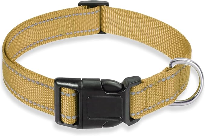 Reflective Dog Collar, Puppy Collar with Buckle Adjustable, Brown XS | Breathable Nylon Collars for Small Medium Large Dogs, No Chafing on Walks and Outdoor Hikes, Metal D-Ring, Night Safety by BOOMIBOO