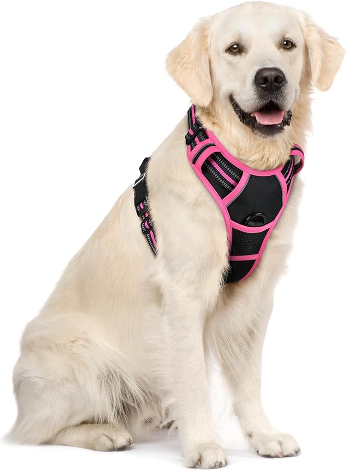 rabbitgoo Dog Harness, No Pull for Large Dogs with 2 Leash Clips, Pet Vest | No Choke with Handle, Adjustable Soft Padded, Reflective, Easy Control for Walking, Black & Hot Pink, X-Large by rabbitgoo