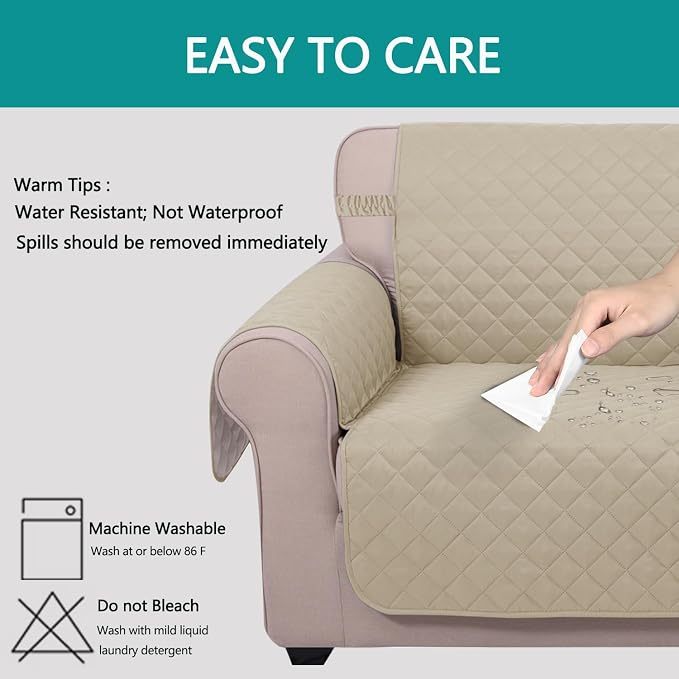 U-NICE HOME 4 Seater Sofa Cover 91''Large Couch Cover, Sand/Beige | Washable, Pet Friendly, Elastic Straps, Water Repellent, Furniture Protector Mat for 4 Cushion Couch - Image 5
