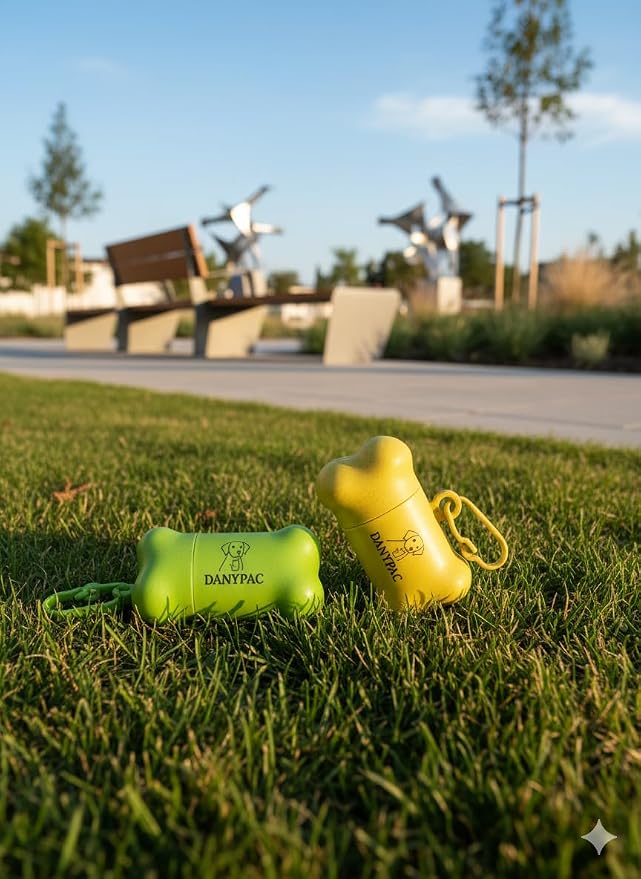 Dog Waste Bag Dispenser, Bone Shaped, Portable Pet Poop Bag Holder with Carabiner Clip, 2 Pack (Yellow Green) - Image 5