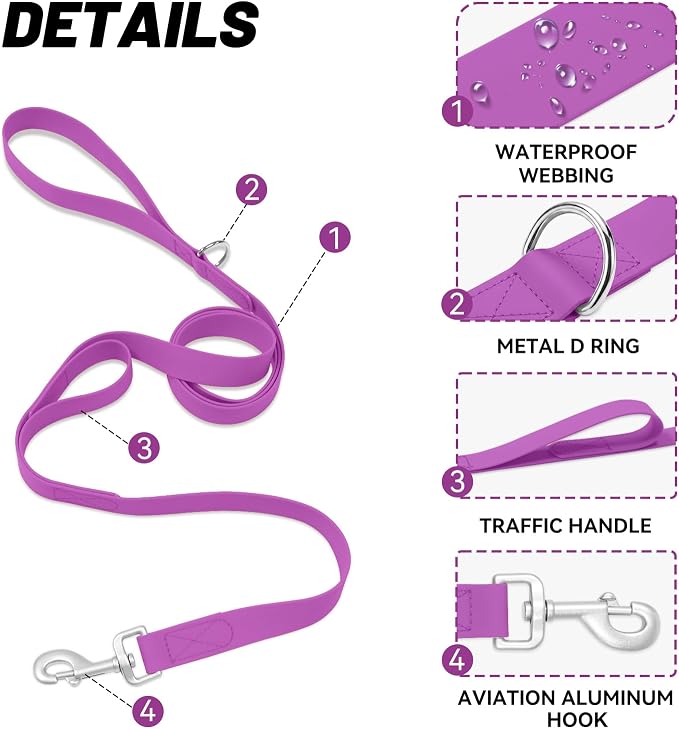 Waterproof Dog Leash with Double Handle, 6 FT Durable Odor-Proof Dog Leashes with Strong Aviation Aluminum Hooks Fits Small Medium or Large Dogs - Image 3