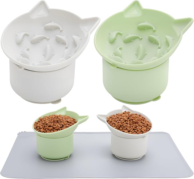 2Pack Slow Feeder Cat Bowls Silicone Tilted Raised Pet Bowl | Non Slip Base for Digestion Anti Vomit - Image 9