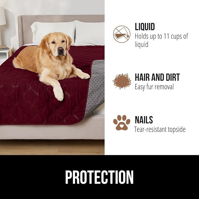 GORILLA GRIP® Waterproof Dog Blanket, Couch Cover for Dogs, 40x50 Burgundy | Silicone Grip Backing, Washable, Leakproof, Protects Sofa, Sectional, Bed, Crate, Car and RV, Senior Pet Essential - Image 5
