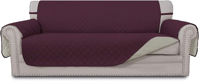 Easy-Going Reversible Couch Cover, 4 Seater Sofa, XX-Large Sofa, Wine/Beige | Machine Washable Slipcover For Dogs, Water Resistant Furniture Mat For Living Room, Non-Slip Sofa Cover, Pet Friendly by Easy-Going