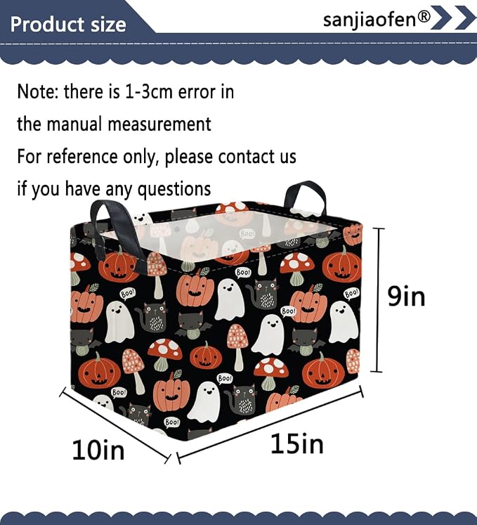 Sanjiaofeng Rectangular Kids Basket Halloween Storage Bins,Cute Storage Basket with Handles.Clothers,Books,Kid's Gifts Bins. (Mushroom Halloween) - Image 2