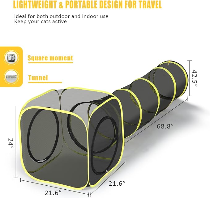 Outdoor Cat Enclosure & Tunnel - Portable Mesh Tent, Cat Playhouse with Adjustable Harness & Leash, Colorful Tease Ball - Image 7