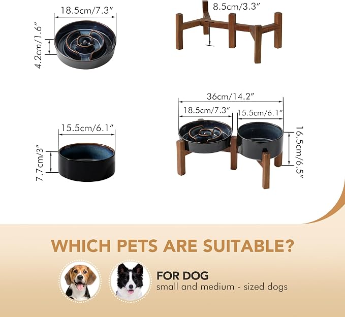 Havniva Raised Slow Feeder Dog Bowls, Elevated Dog Bowls Slow Feeder Set | 1.2 Cups Ceramic Dog Bowl Elevated with Acacia Wood Stand, Raised Dog Food Bowl, Puzzle Slow Feeder for Small Dogs, Non-Slip - Image 2