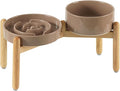 Havniva Elevated Slow Feeder Dog Bowls, Ceramic Dog Bowl Slow Feeder Set | 1.2 Cups Raised Slow Feeder Dog Bowl for Small Breed, 6.1” Dog Water Bowl with Wooden Stand, Puzzle Dog Food Bowl, Non-slip by Havniva