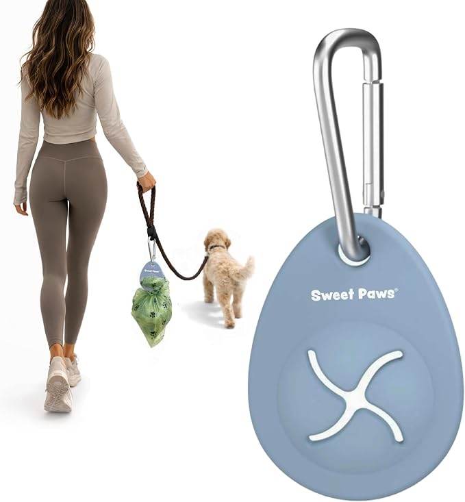 Dog Poop Bag Holder Charm for Hands-Free Carry of Used Dog Poop Bag on Leash, Lightweight Durable Silicone, Preserves your Diginity and Frees your Hands-Glacier by SweetPaws