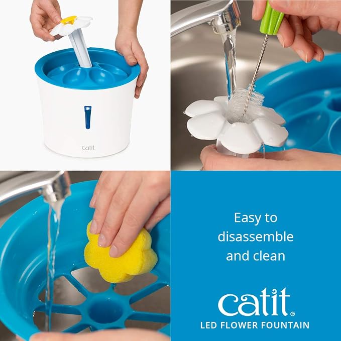 Catit LED Flower Fountain with Triple Action Filter, 3 L, Blue | Cat Drinking Water Fountain - Image 9