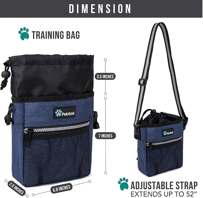 PetAmi Dog Treat Pouch, Pet Treat Pouch for Training, Dog Walking Bag Holder for Kibbles, Pet Food Toy, Dog Trainer Essentials Supplies, Poop Bag Dispenser, 3 Ways to Wear (Heather Navy) - Image 6