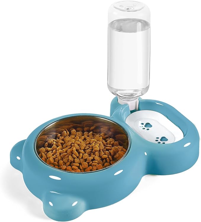Dog Bowls, Cat Food and Water Bowl Set with Water Dispenser and Stainless Steel Bowl for Cats and Small Dogs - Blue by Azwraith