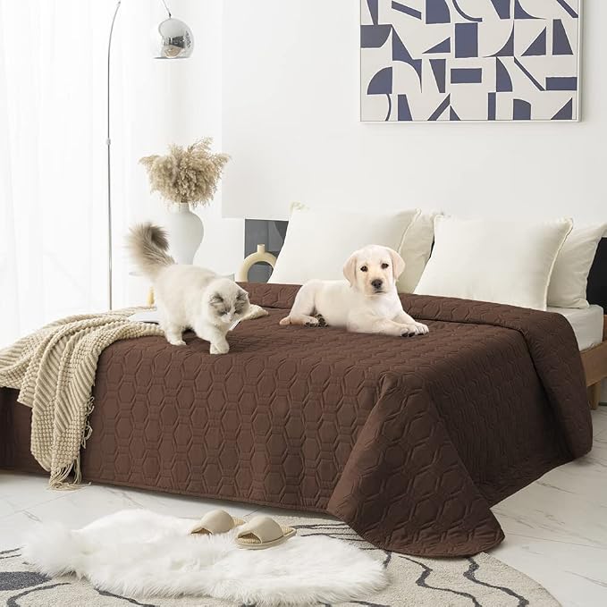 Tcksstex Waterproof and Anti-Slip Dog Bed Cover and Pet Blanket Sofa Pet Bed Mat ，car Incontinence Mattress Protectors Furniture Couch Cover for Most Cats Dogs, Pets（82x102-Chocolate） by TcksstexFauxFurDogBedCover