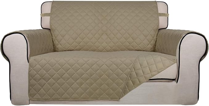 PureFit Reversible Quilted Sofa Cover, Water Resistant Medium Slipcover Furniture Protector, Washable Couch Cover with Non Slip Foam and Elastic Straps for Kids, Dogs, Pets (Loveseat, Beige/Beige) | Beige/Beige, Water Resistant Couch Protector, Washabl... by PureFit